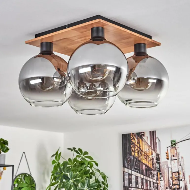 Plafonnier - Verre Koyoto Écru, Noir, 4 lumières