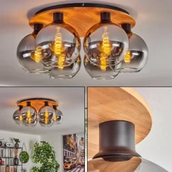 Plafonnier - Verre Koyoto Écru, Noir, 6 lumières