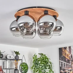 Plafonnier - Verre Koyoto Écru, Noir, 6 lumières