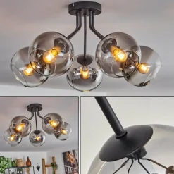 Plafonnier - Verre Koyoto Clair, Fumé, 5 lumières