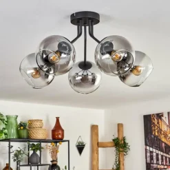 Plafonnier - Verre Koyoto Clair, Fumé, 5 lumières