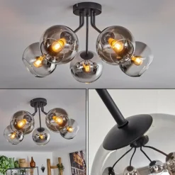 Plafonnier - Verre Koyoto Chrome, Clair, Fumé, 5 lumières