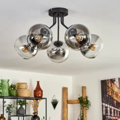 Plafonnier - Verre Koyoto Chrome, Clair, Fumé, 5 lumières