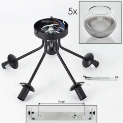 Plafonnier - Verre Koyoto Chrome, Clair, Fumé, 5 lumières