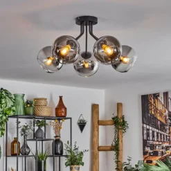 Plafonnier - Verre Koyoto Chrome, Clair, Fumé, 5 lumières