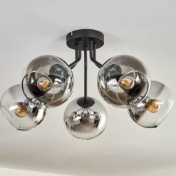 Plafonnier - Verre Koyoto Chrome, Clair, Fumé, 5 lumières