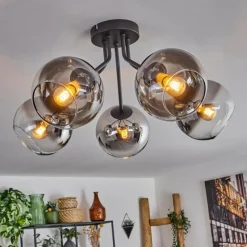 Plafonnier - Verre Koyoto Chrome, Clair, Fumé, 5 lumières