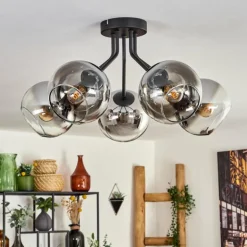 Plafonnier - Verre Koyoto Chrome, Clair, Fumé, 5 lumières