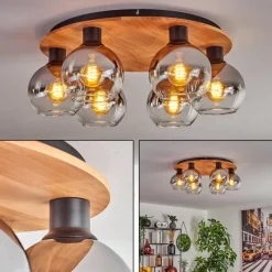 Plafonnier - Verre Koyoto Écru, Noir, 6 lumières