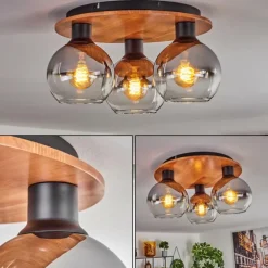 Plafonnier - Verre Koyoto Écru, Noir, 3 lumières