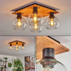 Plafonnier - Verre Koyoto Écru, Noir, 4 lumières