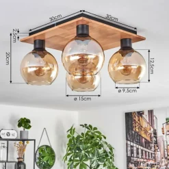 Plafonnier - Verre Koyoto Écru, Noir, 4 lumières