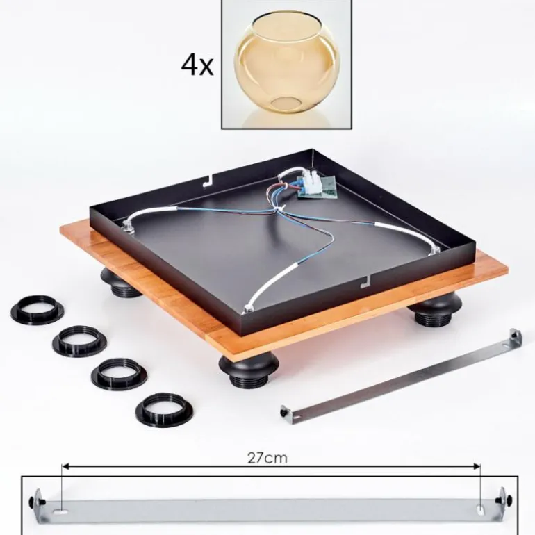 Plafonnier - Verre Koyoto Écru, Noir, 4 lumières