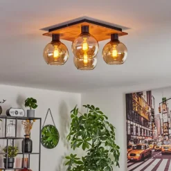 Plafonnier - Verre Koyoto Écru, Noir, 4 lumières