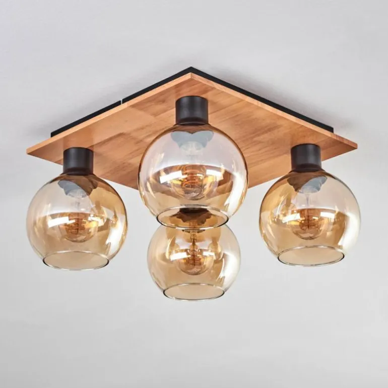 Plafonnier - Verre Koyoto Écru, Noir, 4 lumières