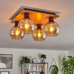 Plafonnier - Verre Koyoto Écru, Noir, 4 lumières