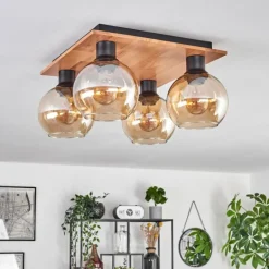 Plafonnier - Verre Koyoto Écru, Noir, 4 lumières