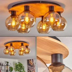 Plafonnier - Verre Koyoto Écru, Noir, 6 lumières