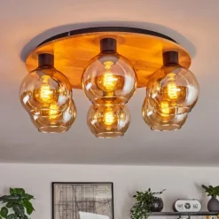 Plafonnier - Verre Koyoto Écru, Noir, 6 lumières