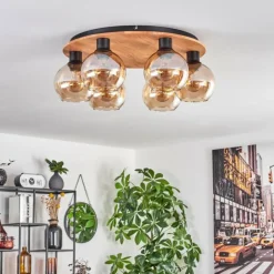 Plafonnier - Verre Koyoto Écru, Noir, 6 lumières