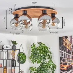 Plafonnier - Verre Koyoto Écru, Noir, 6 lumières