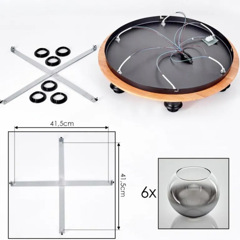 Plafonnier - Verre Koyoto Écru, Noir, 6 lumières