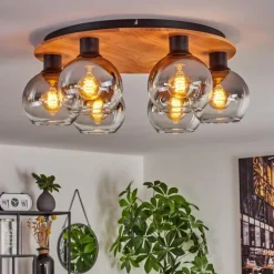 Plafonnier - Verre Koyoto Écru, Noir, 6 lumières