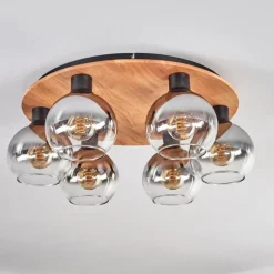 Plafonnier - Verre Koyoto Écru, Noir, 6 lumières