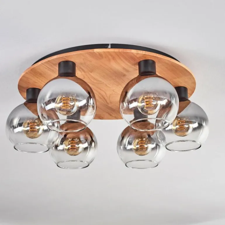 Plafonnier - Verre Koyoto Écru, Noir, 6 lumières