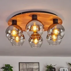 Plafonnier - Verre Koyoto Écru, Noir, 6 lumières