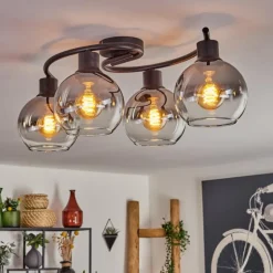 Plafonnier - Verre Koyoto Clair, Fumé, 4 lumières