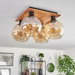 Plafonnier - Verre Koyoto Écru, Noir, 4 lumières