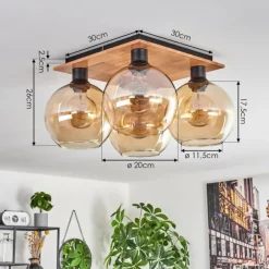 Plafonnier - Verre Koyoto Écru, Noir, 4 lumières