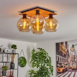 Plafonnier - Verre Koyoto Écru, Noir, 4 lumières