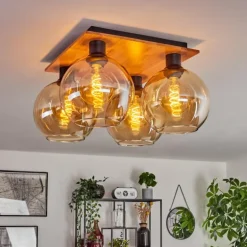 Plafonnier - Verre Koyoto Écru, Noir, 4 lumières