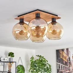 Plafonnier - Verre Koyoto Écru, Noir, 4 lumières