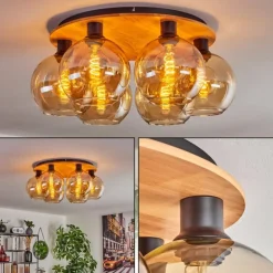 Plafonnier - Verre Koyoto Écru, Noir, 6 lumières