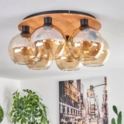 Plafonnier - Verre Koyoto Écru, Noir, 6 lumières