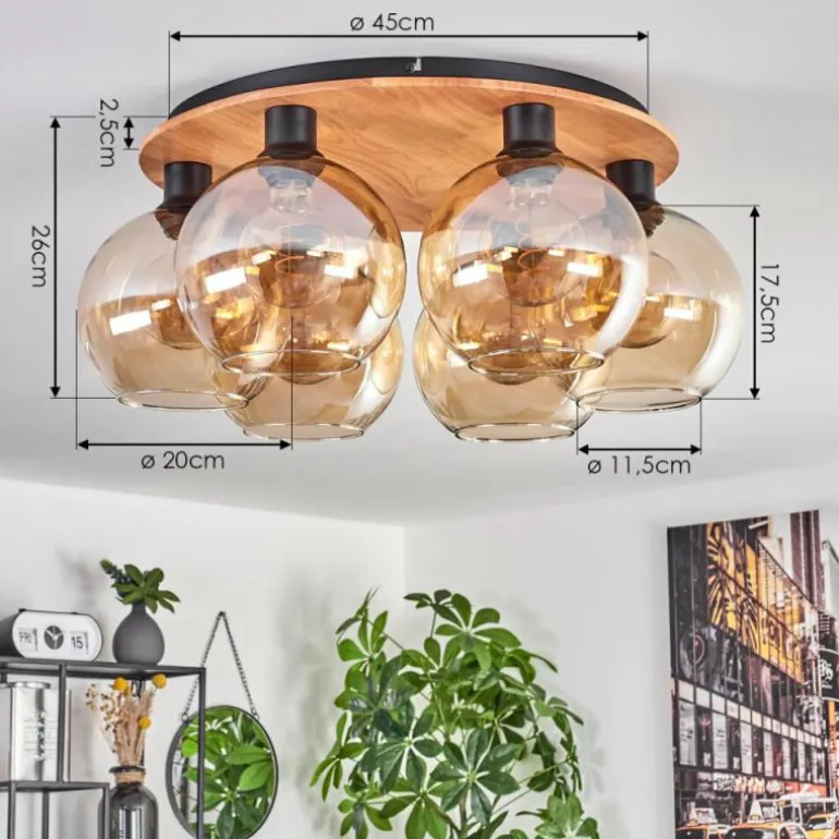 Plafonnier - Verre Koyoto Écru, Noir, 6 lumières