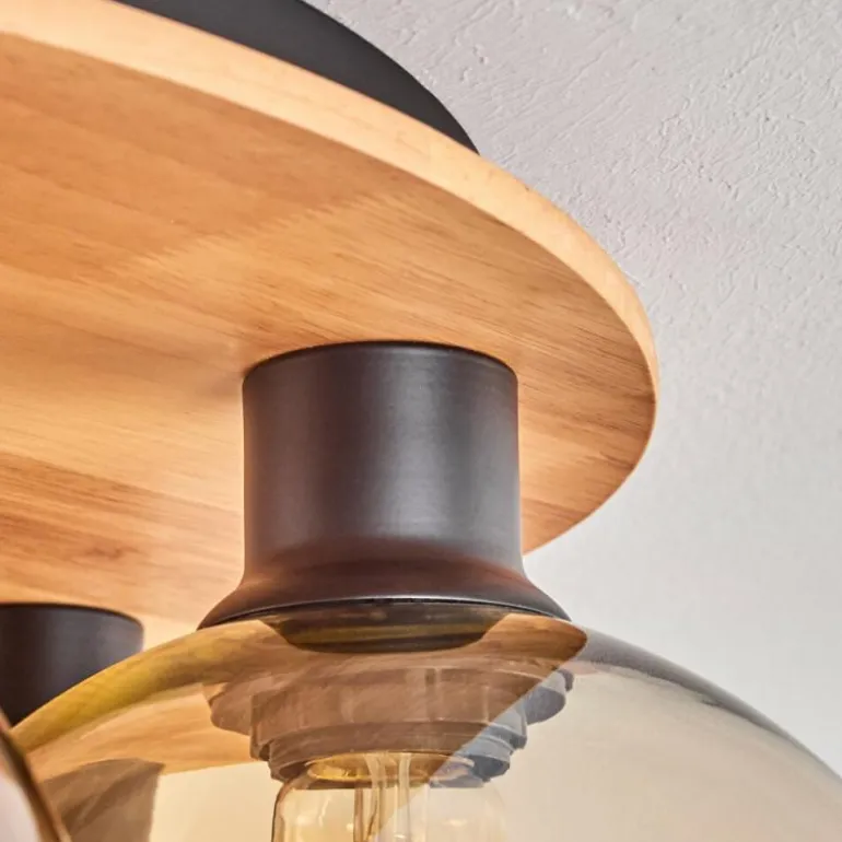 Plafonnier - Verre Koyoto Écru, Noir, 6 lumières