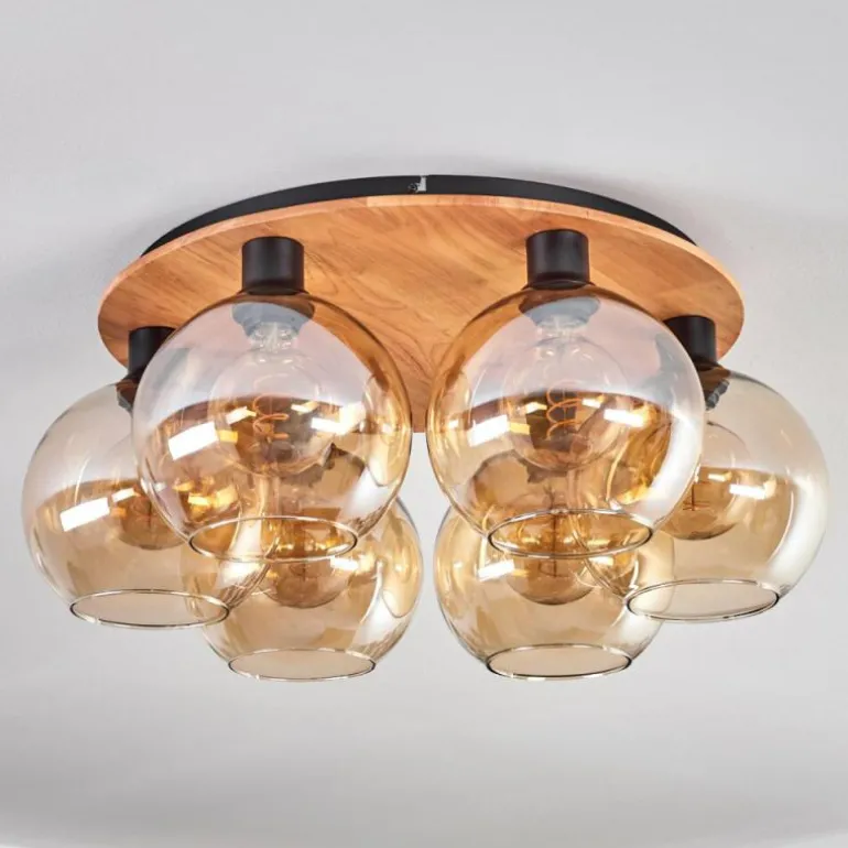 Plafonnier - Verre Koyoto Écru, Noir, 6 lumières