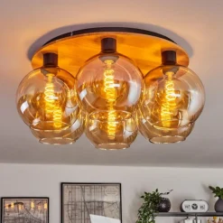 Plafonnier - Verre Koyoto Écru, Noir, 6 lumières