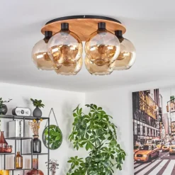 Plafonnier - Verre Koyoto Écru, Noir, 6 lumières