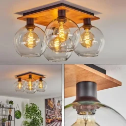 Plafonnier - Verre Koyoto Écru, Noir, 4 lumières