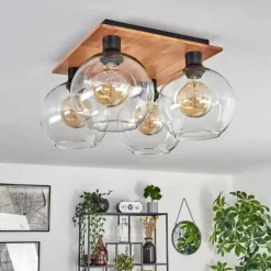 Plafonnier - Verre Koyoto Écru, Noir, 4 lumières