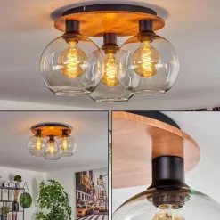 Plafonnier - Verre Koyoto Écru, Noir, 3 lumières