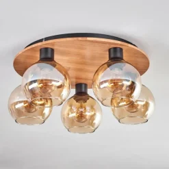 Plafonnier - Verre Koyoto Écru, Noir, 5 lumières