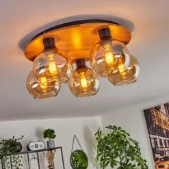 Plafonnier - Verre Koyoto Écru, Noir, 5 lumières