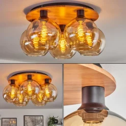 Plafonnier - Verre Koyoto Écru, Noir, 5 lumières