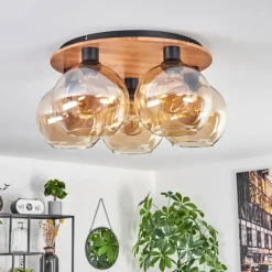 Plafonnier - Verre Koyoto Écru, Noir, 5 lumières